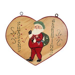 Vtg 1995 JDI Fallbrook CA Wood Heart Christmas Santa Wall Decor Handmade Mexico